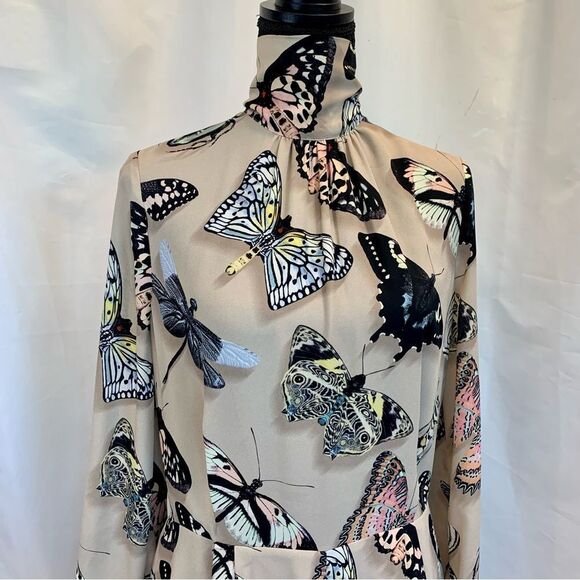 Reiss Gail Butterfly-Print high neck tie Romper beige multicoloured Sz 10 NWOT - Picture 6 of 16